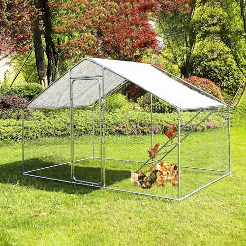 Metal Chicken Coop with Run Walkin Poultry Habitat Supplies with Waterproof and Anti-Ultraviolet Cover for Backyard Farm Garden, Cage for Rabbits/Cats/Dogs(6.5' L x 9.8' W x 6.5' H)