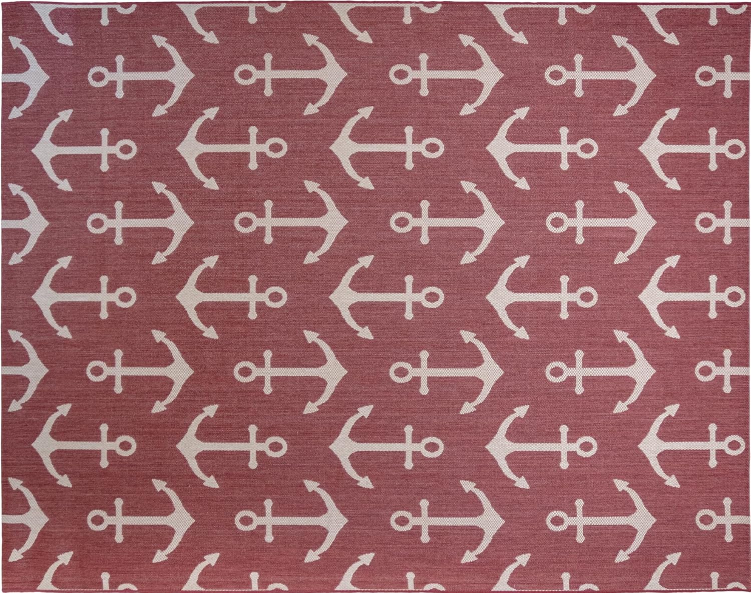 Gertmenian Indoor Outdoor Classic Flatweave Area Rug, Stain & UV Resistant Carpet, Deck, Patio, Poolside & Mudroom, 8x10 Ft Large, Anchors, Red, 21645