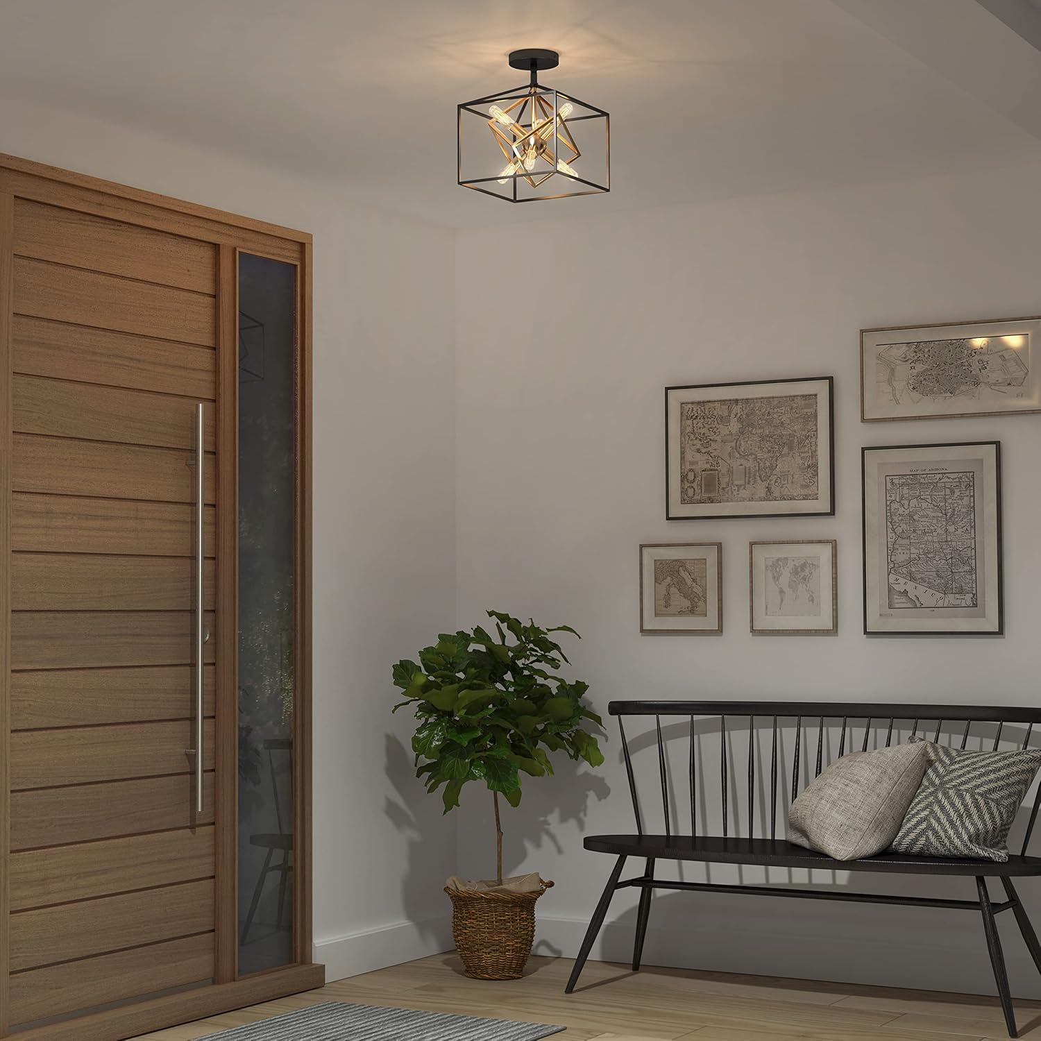 artika Imperium Modern Mid-Century Flush Mount Ceiling Light Fixture, Black and Gold Finish Geometric Ceiling Light - Ideal for Bedroom, Hallway, Kitchen - Bulb Not Included