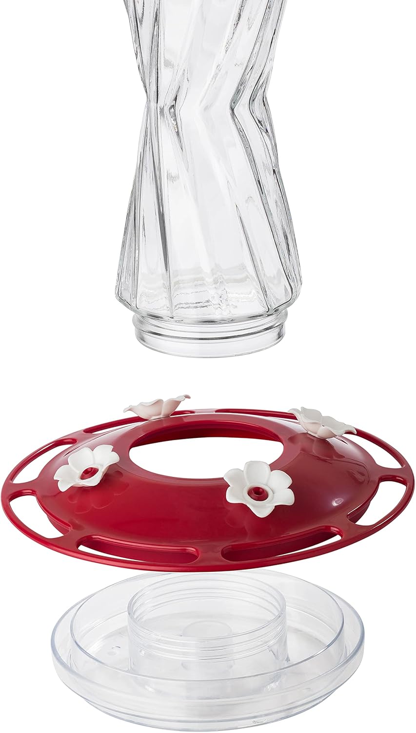 More Birds Bohemian Hummingbird Feeder, Glass Hummingbird Feeders for Outdoors, 4 Feeding Stations, 20 Ounces, Red