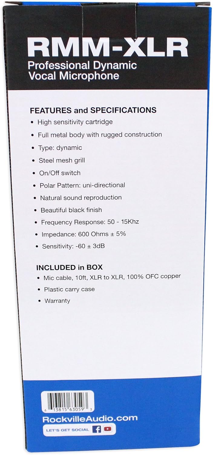 Rockville 2 RMM-XLR Dynamic Cardioid Professional Metal Microphones w/XLR Cables