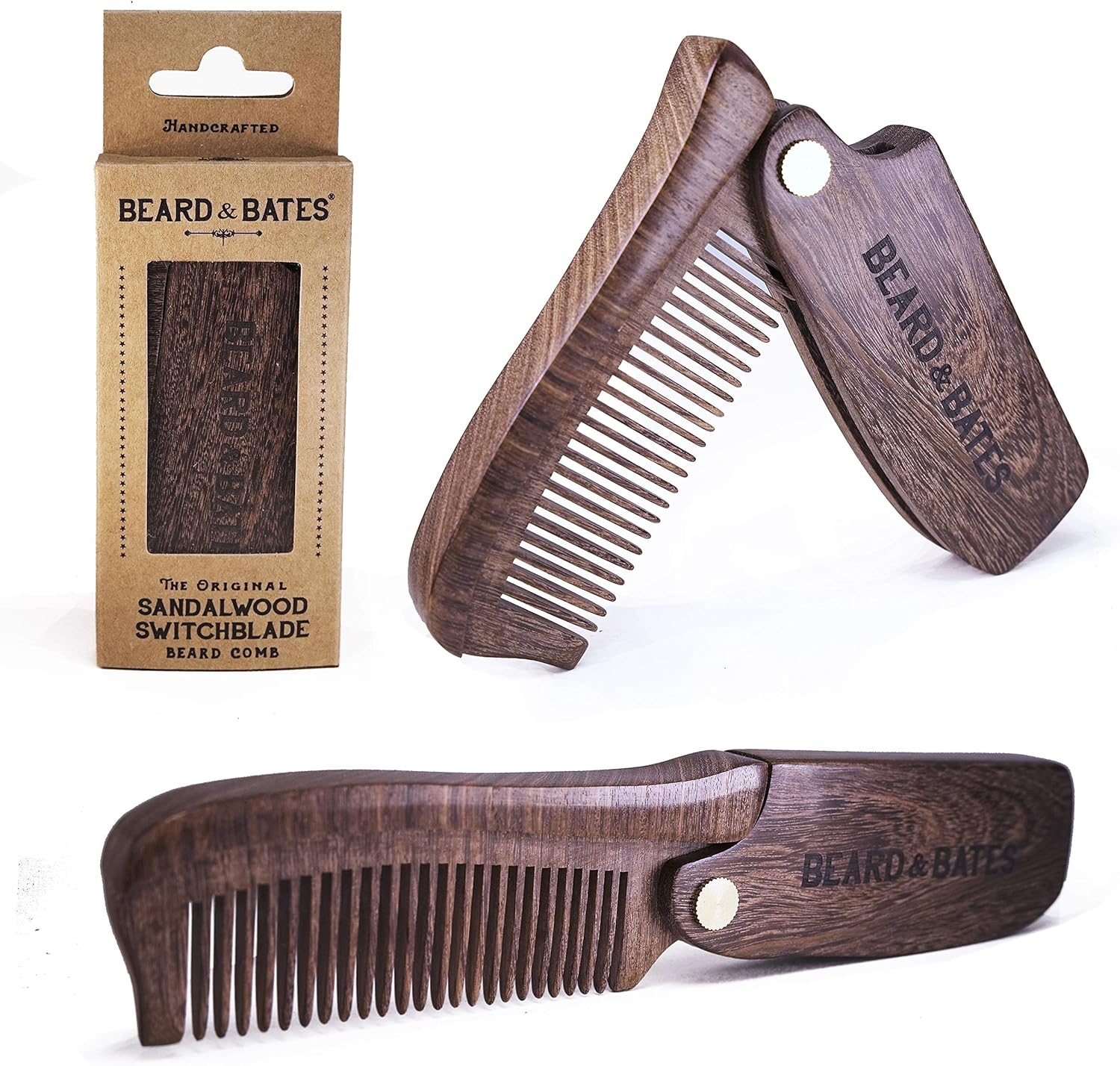 BEARD & BATES The Sandalwood Switchblade - The Original Folding Wooden Beard Hair Comb | Boutique, Artisan Crafted, Los Angeles