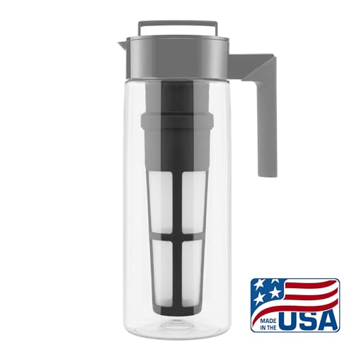 Takeya Patented Deluxe Cold Brew Coffee Maker with Grey Lid Airtight Pitcher, 1 Quart, Stone