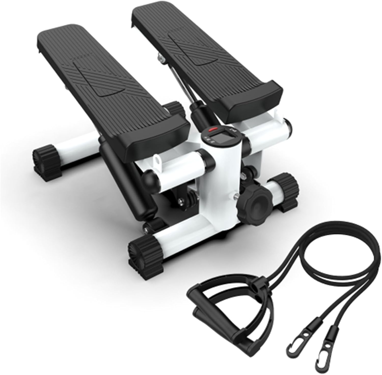 Mini Steppers for Exercise, Stair Stepper with Resistance Bands, Mini Stepper with 300LBS Loading Capacity, Hydraulic Fitness Stepper with LCD Monitor(Black+White)