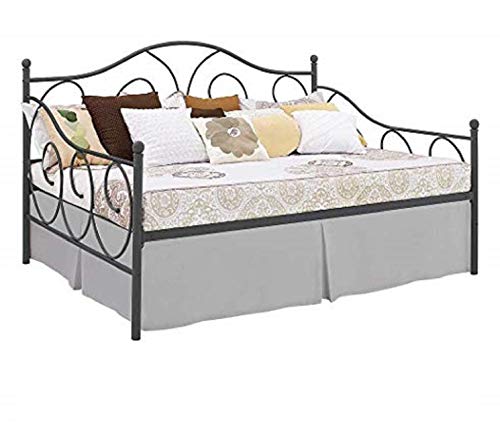 Pleated Bed Skirt with Split Corners for Daybeds - Three Side Coverage - Made with Brushed Microfiber, (Twin Size, Light Grey Solid)/14 Inch Drop