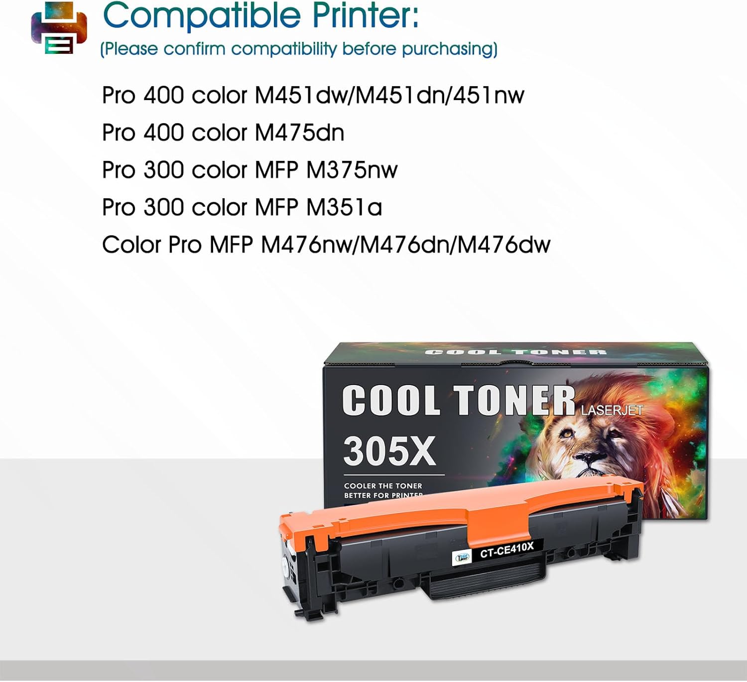 305X Toner Cartridge 4-Pack Compatible for HP 305X 305A CE410X CE411X CE412X CE413X for Pro 400 Color M451nw M475dn M451dn M476nw M351 M375 M451 M475 Pro 300 Color MFP M351a M375nw Series Printer
