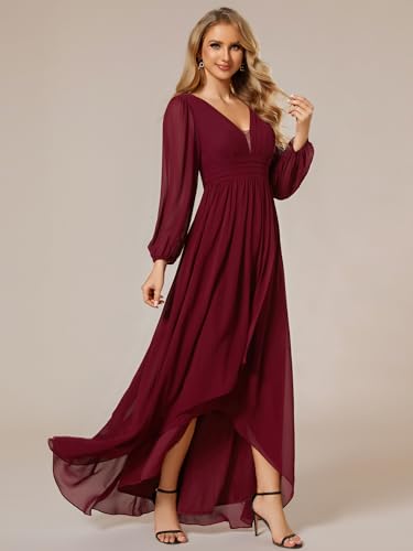 Ever-Pretty Women's Fall Lantern Sleeve A Line High Low Bridesmaid Dresses 02043
