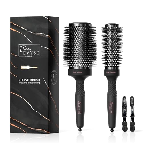 2 in 1 Ceramic Round Brush for Blow Drying,Great for Cut Drying Time,for Hair Styling, Anti-static Brush, Enhance Texture Volume, for Women & Men.Free 2 Hair Clips (2.1inch&1.7inch)