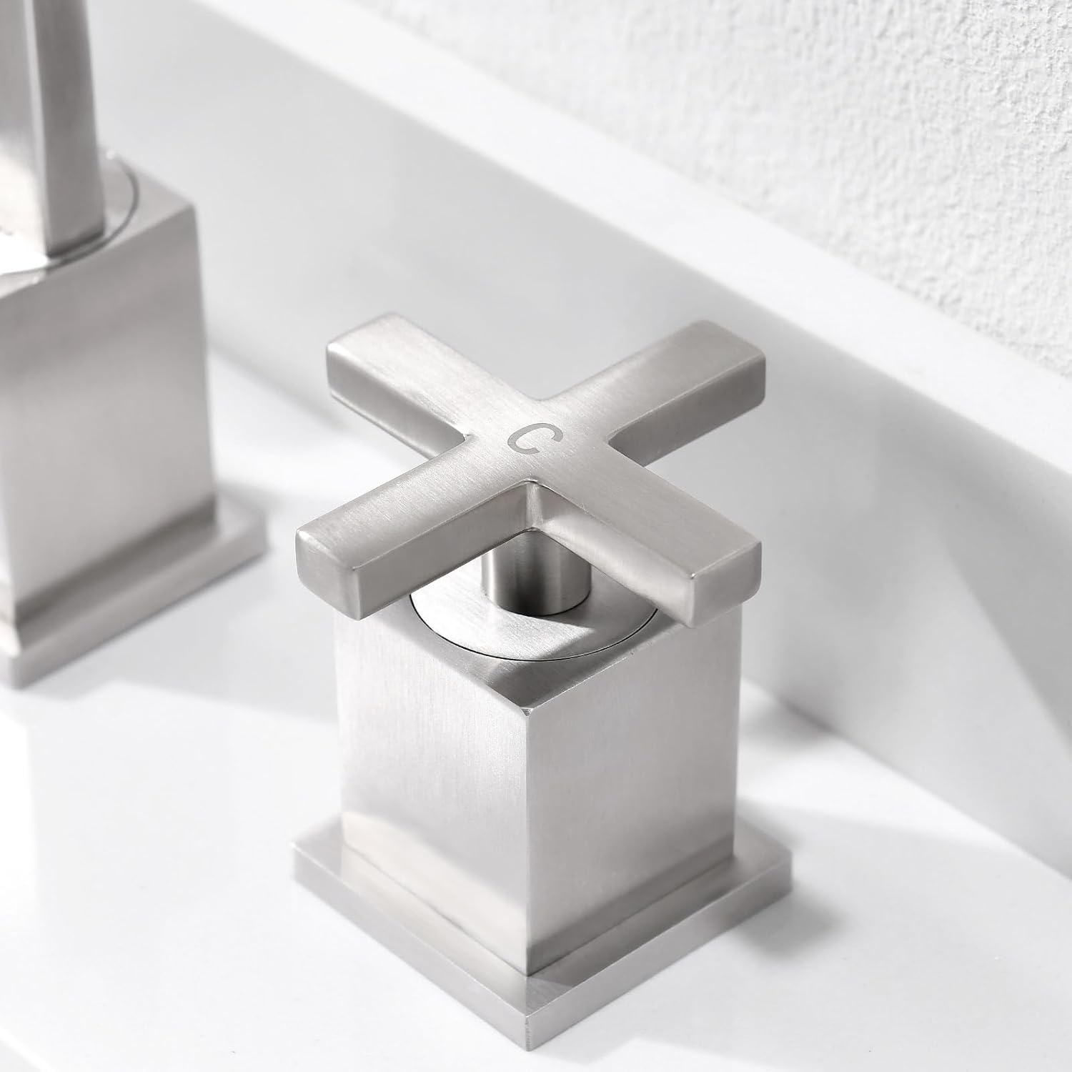 Phiestina Brushed Nickel Waterfall Bathroom Faucet, Widespread 3 Hole 8 Inch Modern Sink Faucet, with 360 Degree Swivel Spout, Pop Up Drain and Water Supply Lines, WF001-10-BN