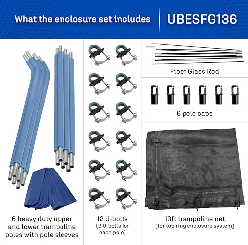 Machrus Upper Bounce Trampoline Safety Enclosure Set for 8 FT 11FT 12FT 13FT 14FT 15FT Top Ring Frames - includes Net, Poles & Hardware