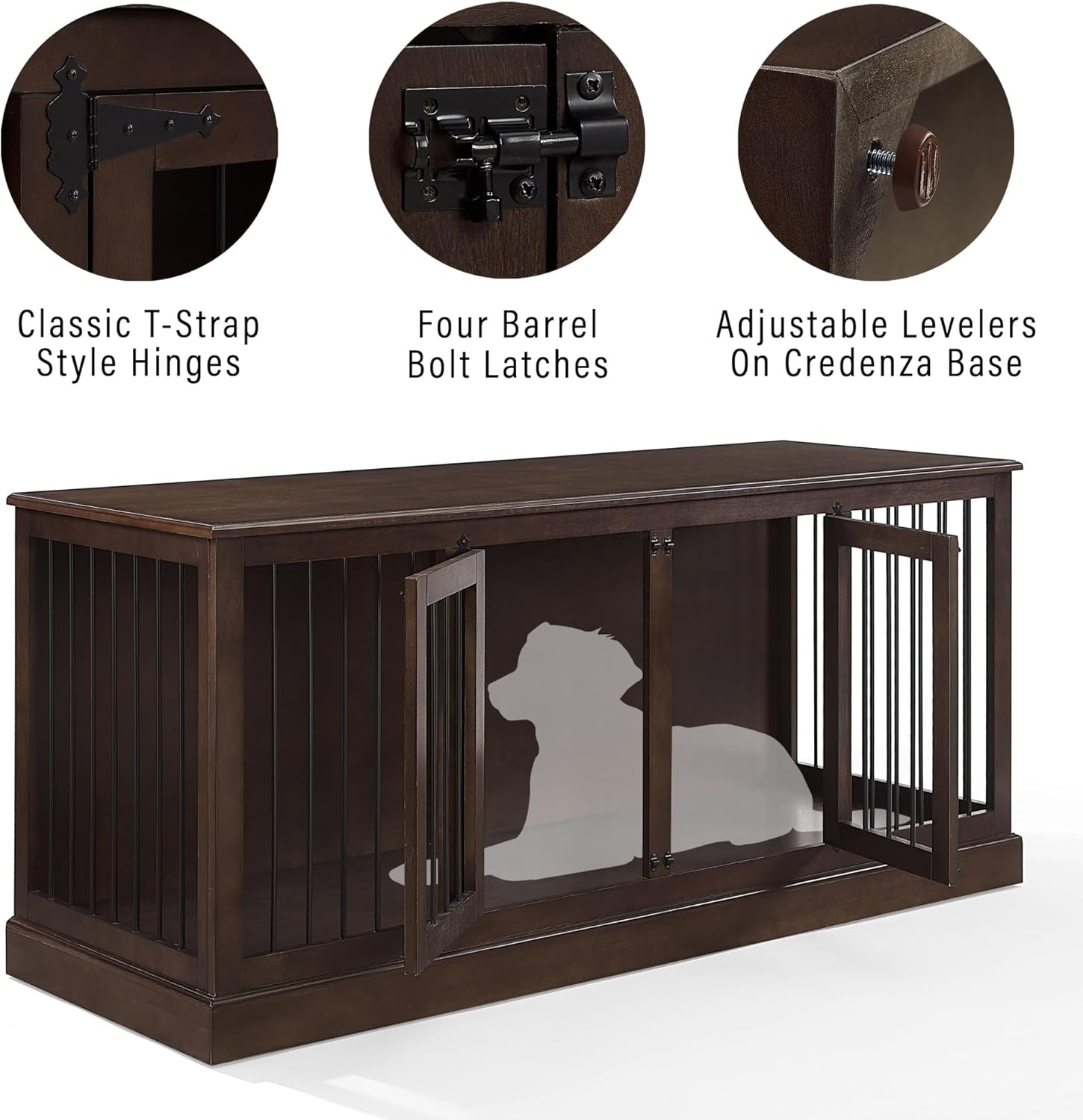 Crosley Furniture Winslow Medium Credenza Pet Crate, Dark Brown