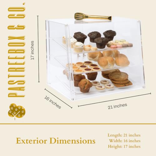 PASTREEBOX & CO.™ Acrylic Pastry Display Case Countertop with Serving Tong | Commercial Donut Bakery Display Case with Removable Lid and Tray | Dessert Display Case - 21