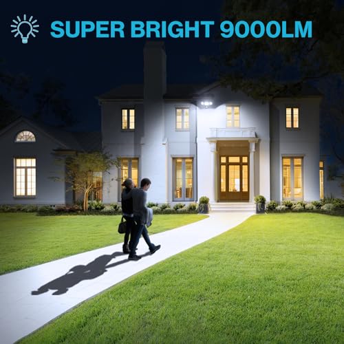 Olafus 100W LED Security Light Motion Sensor Outdoor Light, Motion Flood Light Dusk to Dawn, 9000LM Super Bright 6500K Exterior Motion Detector Floodlight for Garage Yard Porch Eave IP65, Black