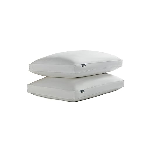 Serta 233 Thread Count White Goose Feather Medium Firm 100% Cotton Hotel Collection Bed Side Sleeper Pillow, King, 2
