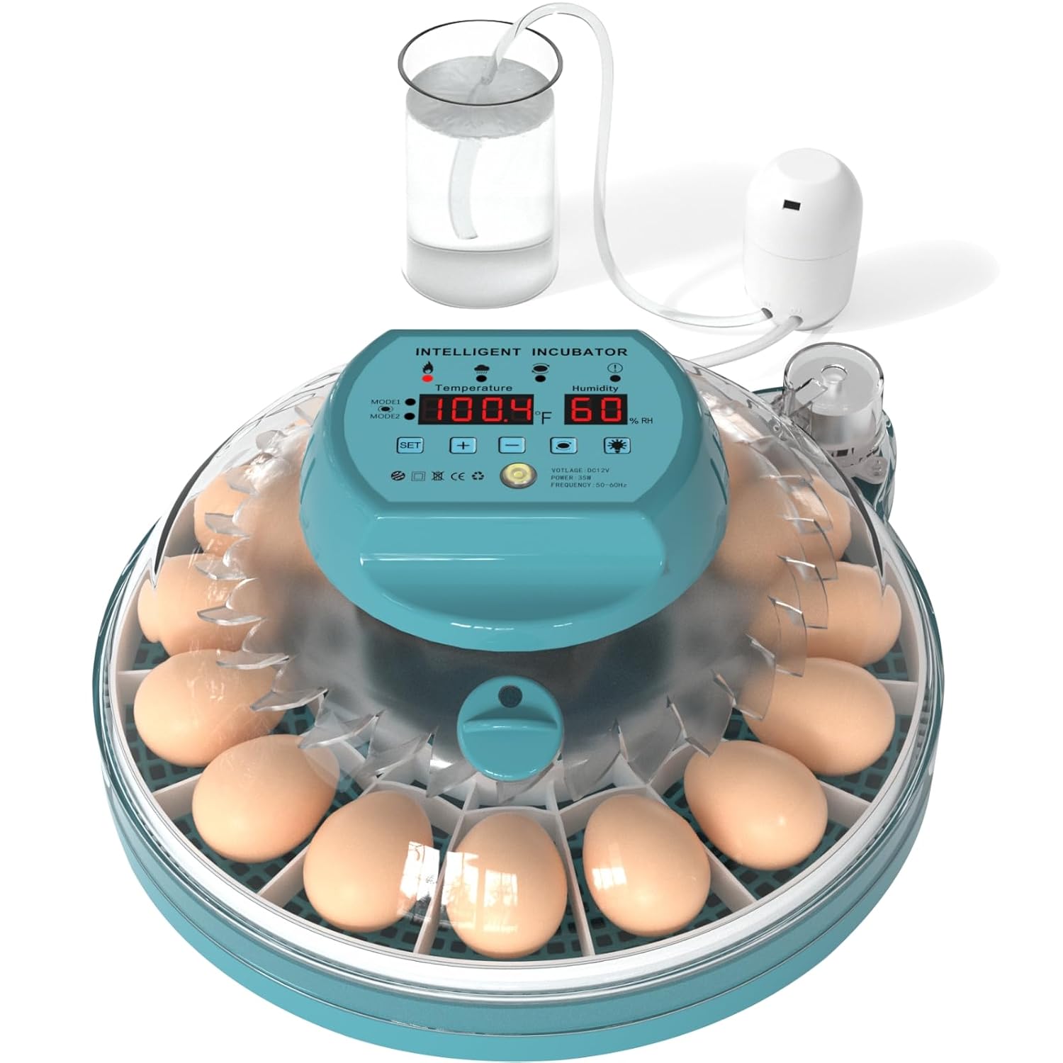 Egg Incubator, Intelligent Incubator for Chicken Eggs with Automatic Humidity Control and Egg Turning, Temperature control, 15 Eggs Incubator for Hatching Eggs&Quail egg with Egg Candler