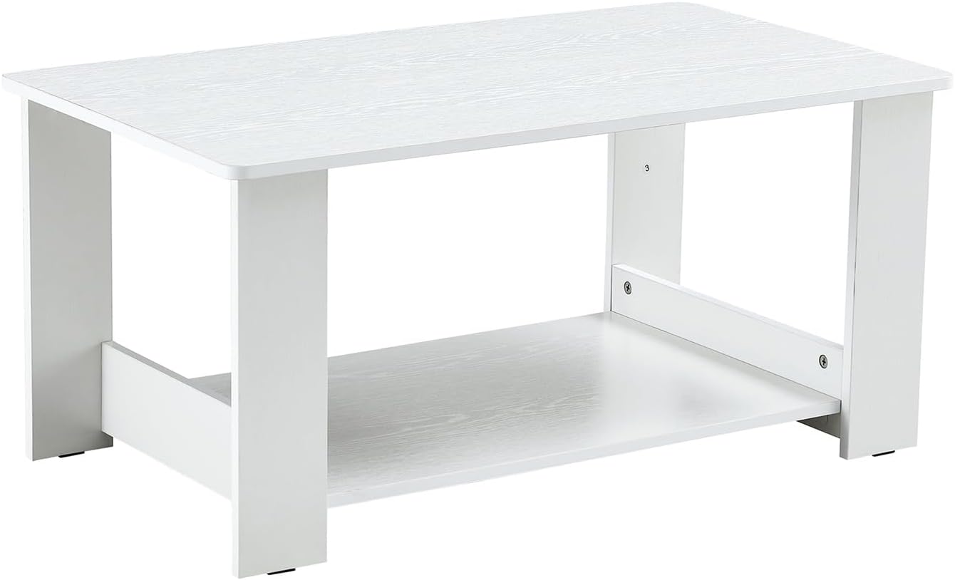 Modern Minimalist Wooden Coffee Table,Minimalist Industrial Style Center Table,Modern and Practical Coffee Table, Double Layered Coffee Table for Living Room Bedroom Study,MDF,White