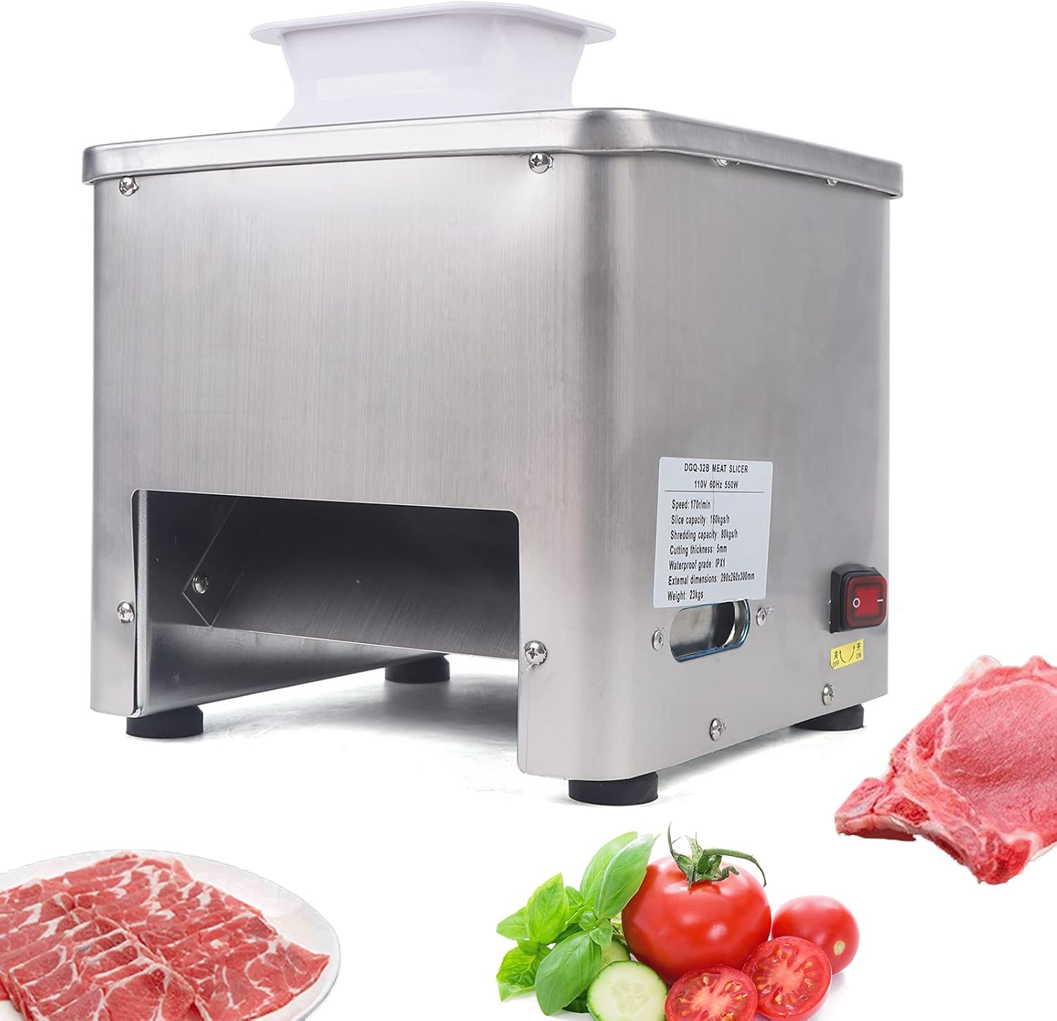 Commercial Meat Cutter Machine,550W Electric Vegetable Slicer Food Strips Cubes Cutting Machine 350lb/h Stainless Steel Blades Bone Saw Machine,Beef Meat Cube Dicer for Meat Cucumbers Potatoes