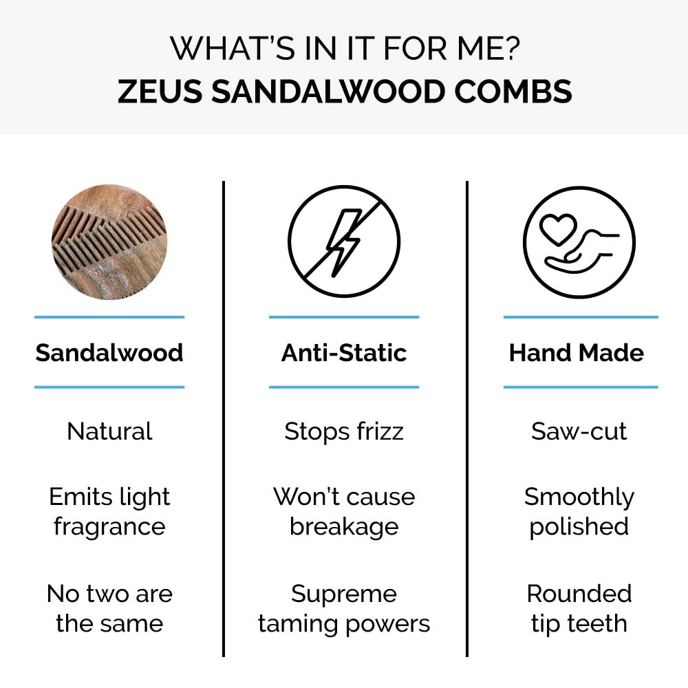 ZEUS Organic Sandalwood Folding Beard Comb, Best Handmade Foldable Beard/Mustache Comb F31, Vegan-Friendly, Anti-Static