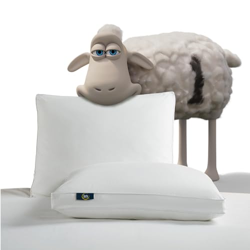 Serta 233 Thread Count White Goose Feather Medium Firm 100% Cotton Hotel Collection Bed Side Sleeper Pillow, King, 2