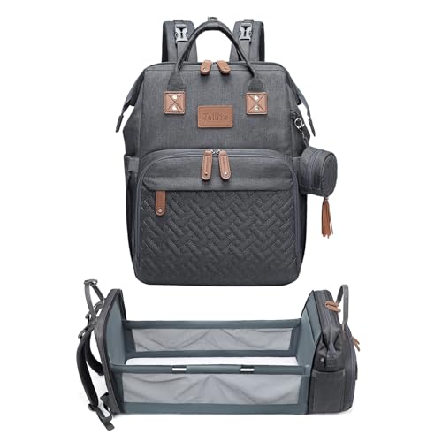 JOLLITO Diaper Bag Backpack with Changing Station Large Capacity Multifunction Baby Bags for Boy Girl Travel For Moms Dads Baby Registry Search Essentials Shower Gifτs Gray