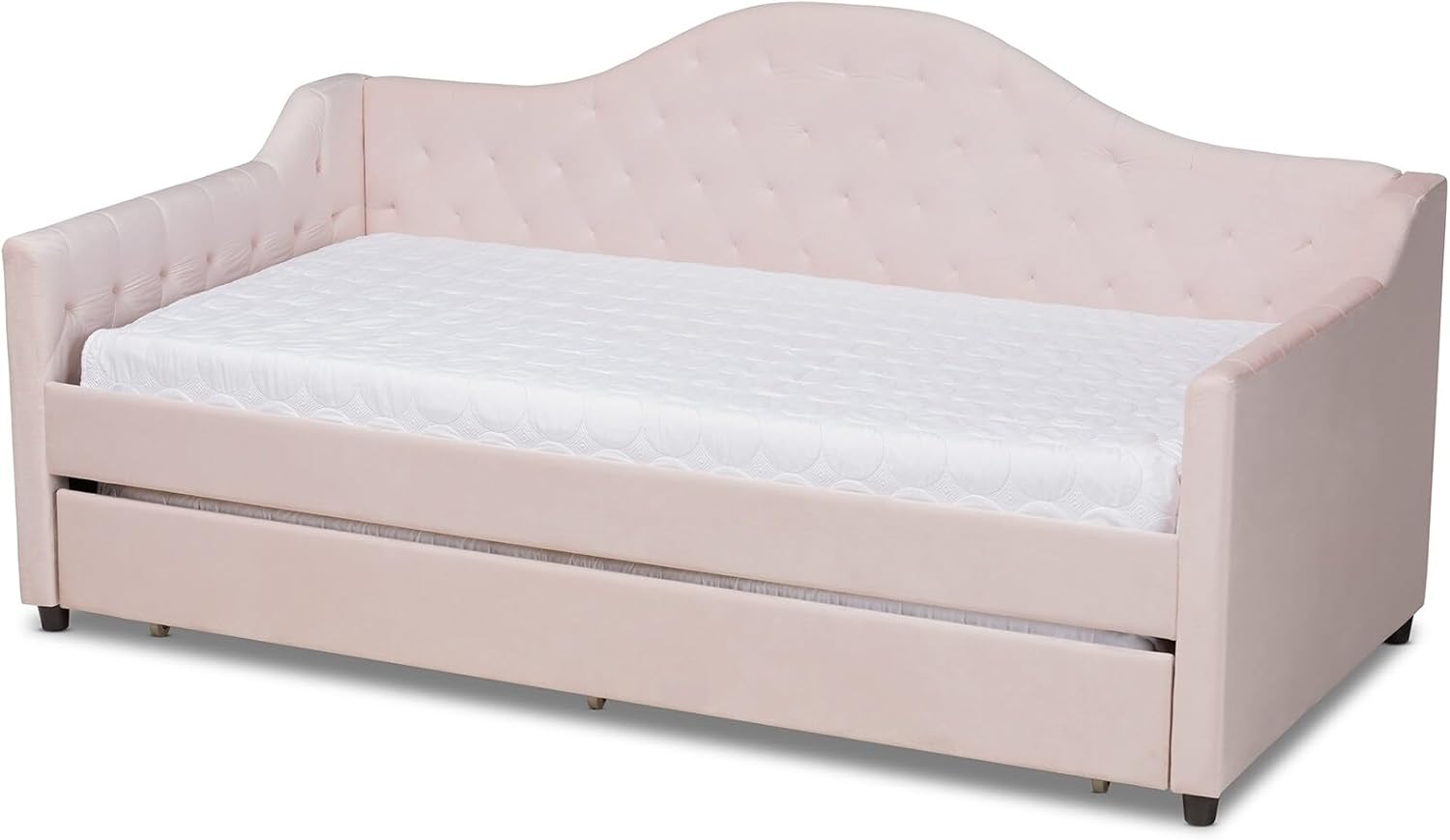 Koziatyn Contemporary Velvet Daybed with Trundle Light Pink Twin