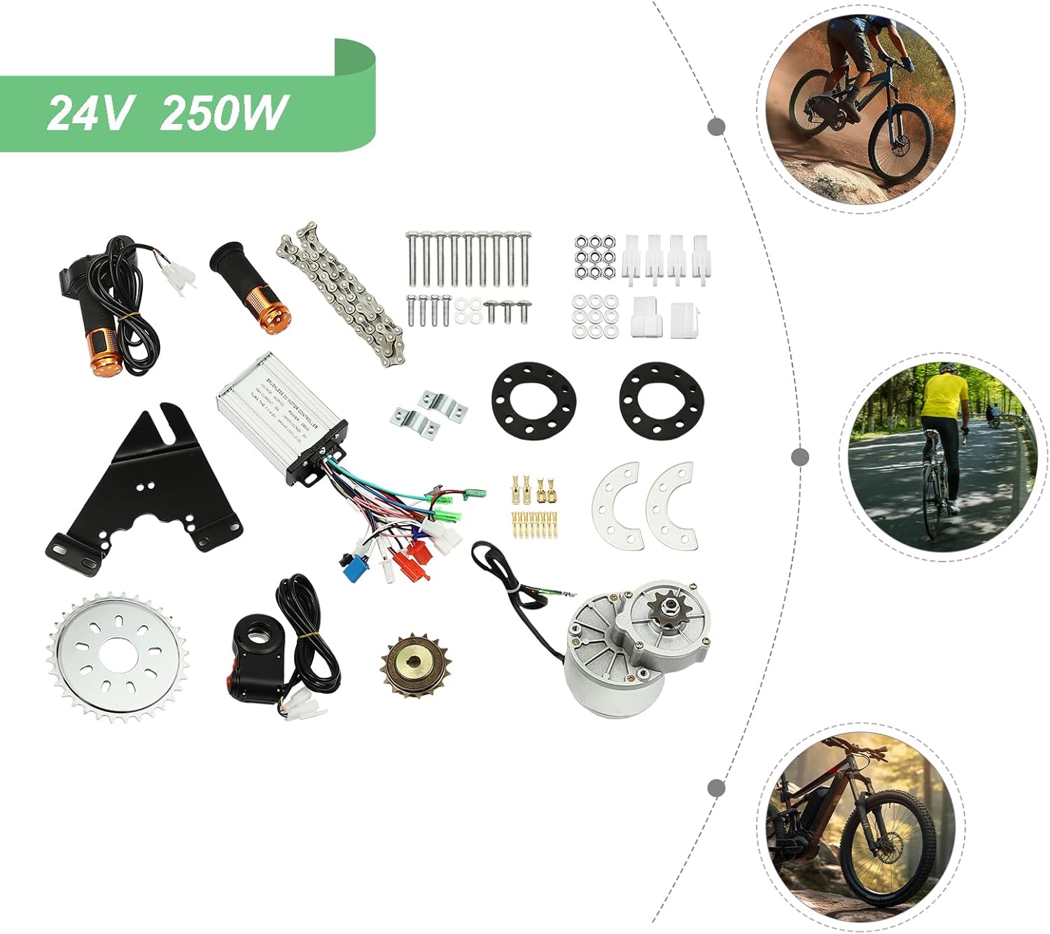 24V 250W Electric Bicycle Conversion Kit, E-Bike Wheel Motor Kit, Bicycle Engine Kit for Wheels Within 27'' Diameter