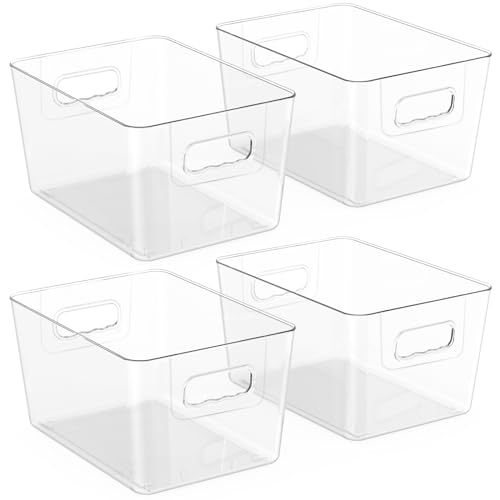 BALEINE 4PK PET Plastic Storage Bins, Fridge Space Saving Organizer, BPA Free Pantry Storage, Cabinet Organizers, Cleaning Supply Storage Bins (4PK)