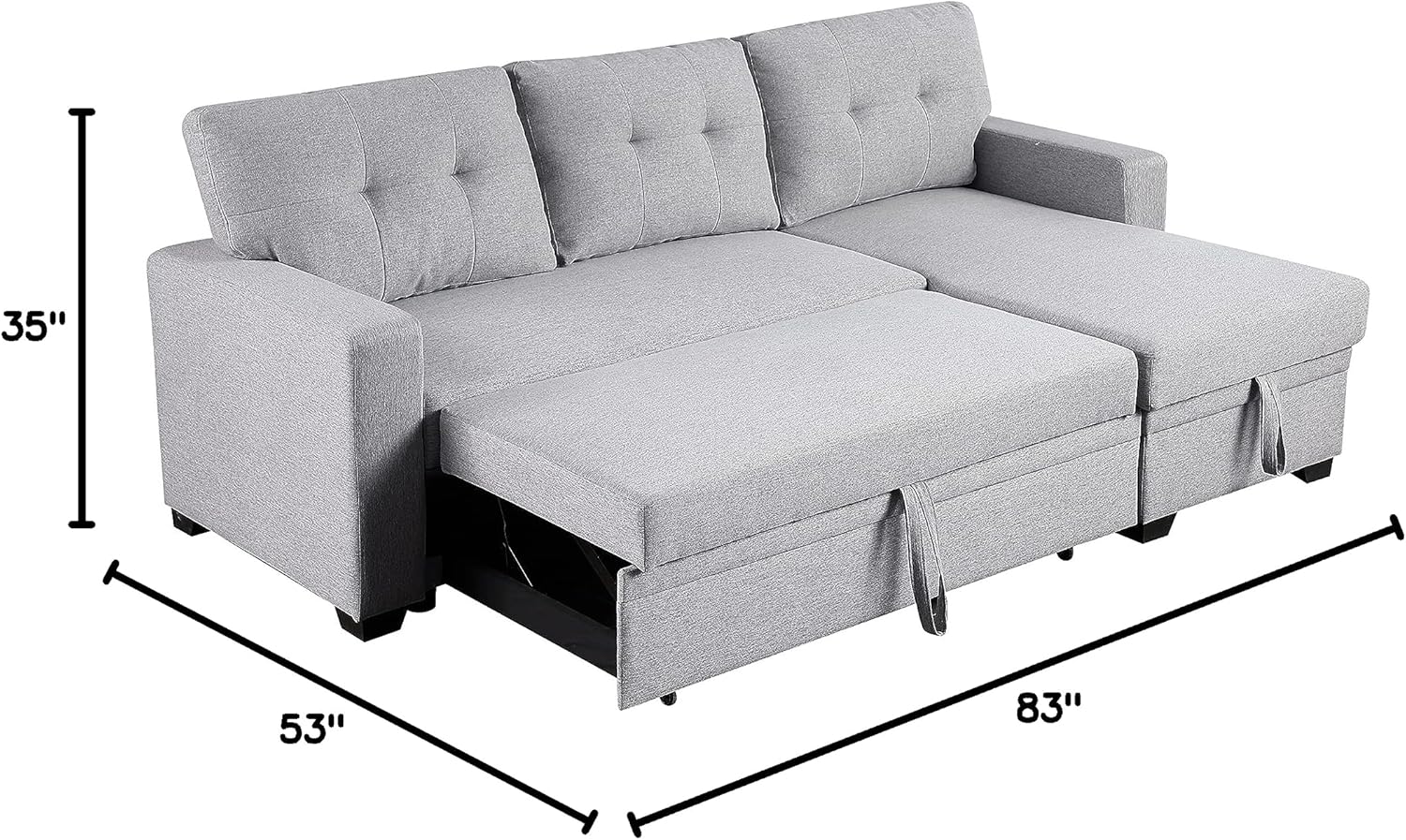 Devion Furniture Lenna Reversible Sectional Sleeper Sofa & Chaise, Light Gray