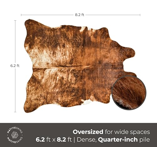 NativeSkins Faux Cowhide Rug (6.2 ft x 8.2 ft) – Brown & White (Oversized) - Cow Print Area Rug with Faux Suede No-Slip Backing, Cow Print Rug, Animal Hide Rugs, Cowhide Rugs for Living Room