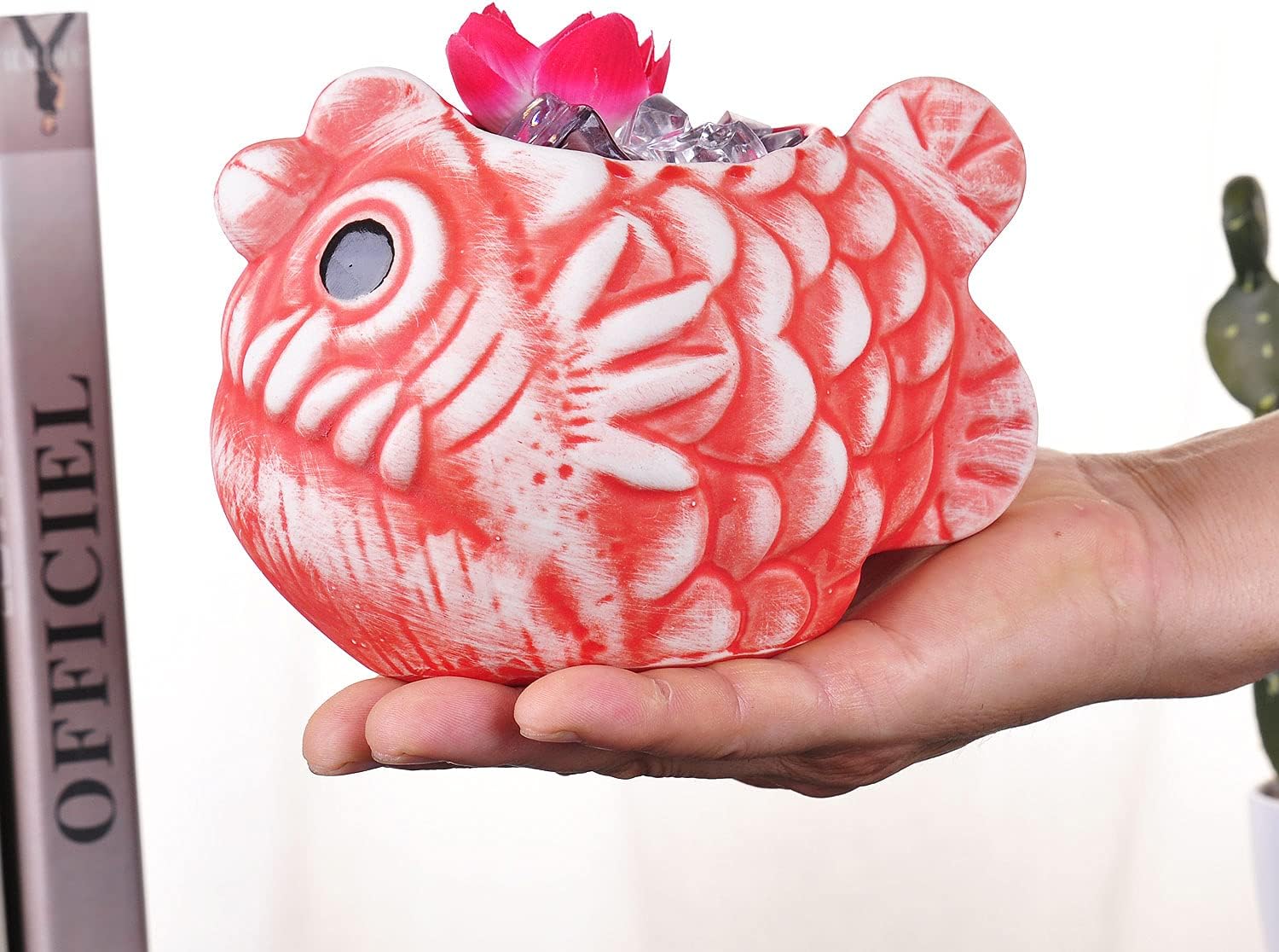 WHJY Creative Cocktail TIKI Mug Bar-Tiki Glass Hawaii Wine Red Light Fish Ceramic Cup Mug