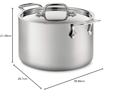 All-Clad D5 5-Ply Brushed Stainless Steel Stockpot 8 Quart Induction Oven Broiler Safe 600F Pots and Pans, Cookware Silver