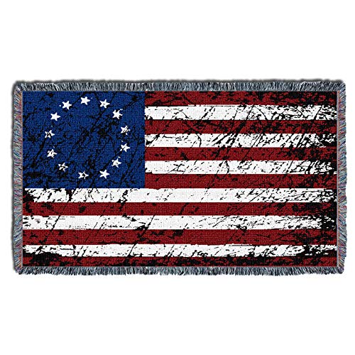 United States American Flag Blanket - Gift Soft Tapestry Throw Woven from Cotton - Made in The USA (69x48)