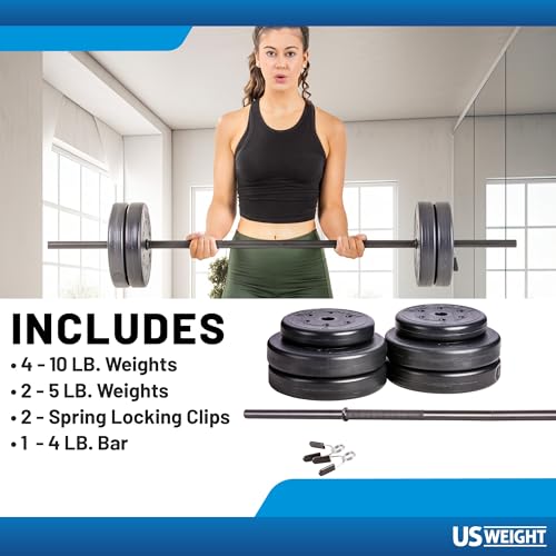 US Weight Duracast 55 lb. Barbell Weight Set for home gym workout
