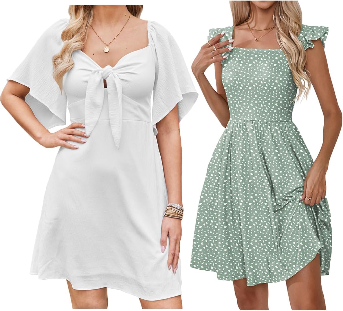 Women's Summer Dresses Casual Floral Sundress Tie Knot V Neck Mini Dress A Line Flowy Beach Dress