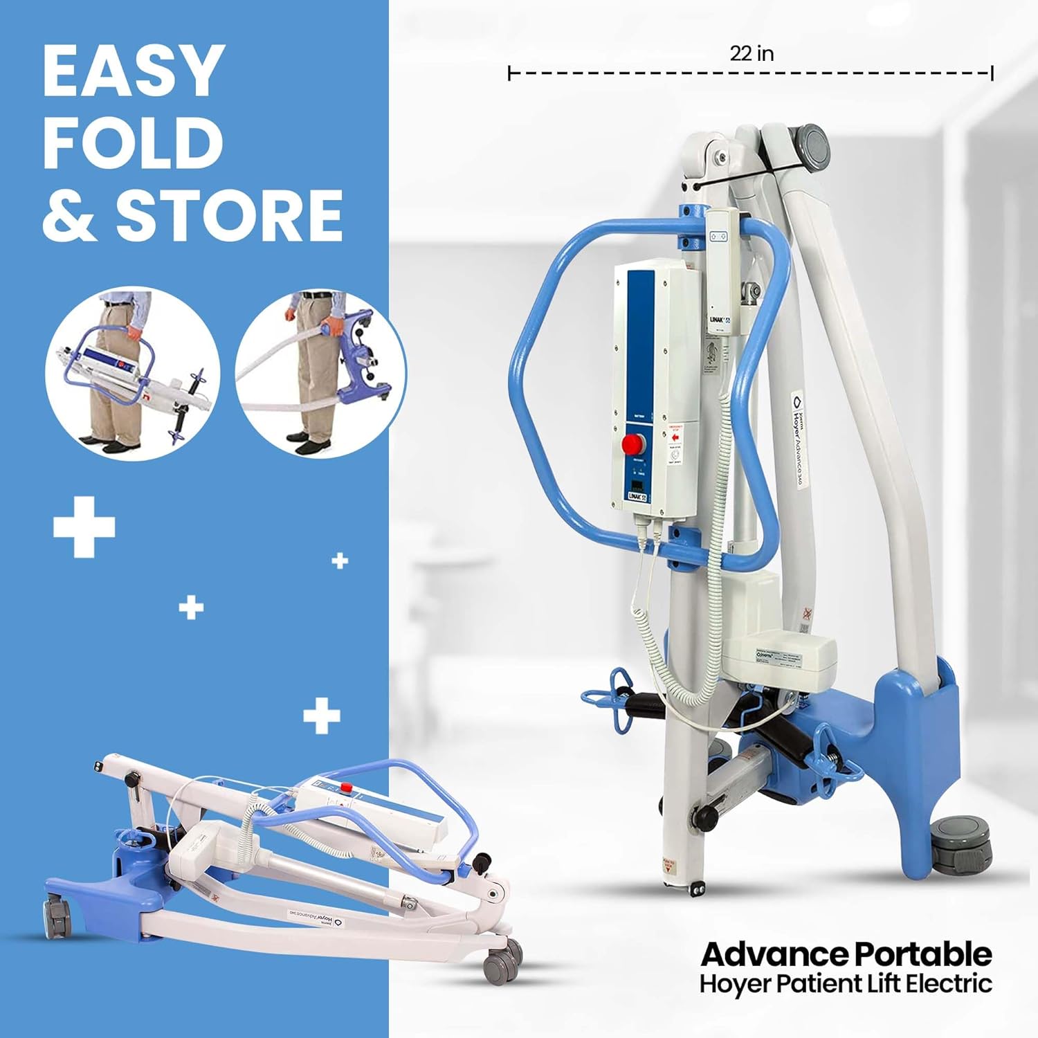 Joerns Hoyer Advance Portable Patient Lift | Electric Power | Lightweight and Robust | Safe Working Load 340 Lbs