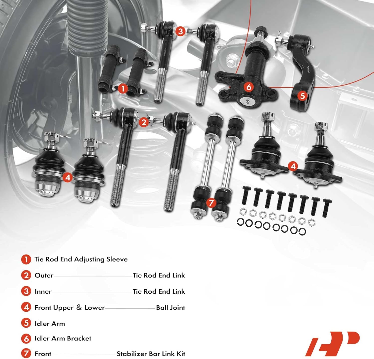 A-Premium 14Pcs Front Suspension Kit, Sway Bar Link Upper Lower Ball Joint Inner Outer Tie Rod End Idler Arm, Compatible with Chevrolet & GMC & Cadillac - Tahoe Yukon Escalade K1500 (Suburban) K2500