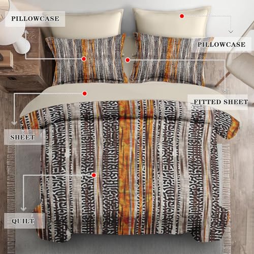 Tree Magical Golden Light 5 Pcs Comforter Set Twin Size, Gold Sun Orange Soft Bedding Set with Flat Sheet and Fitted Sheet Pillowcases & Sham for Adults Bedroom Bed Decor