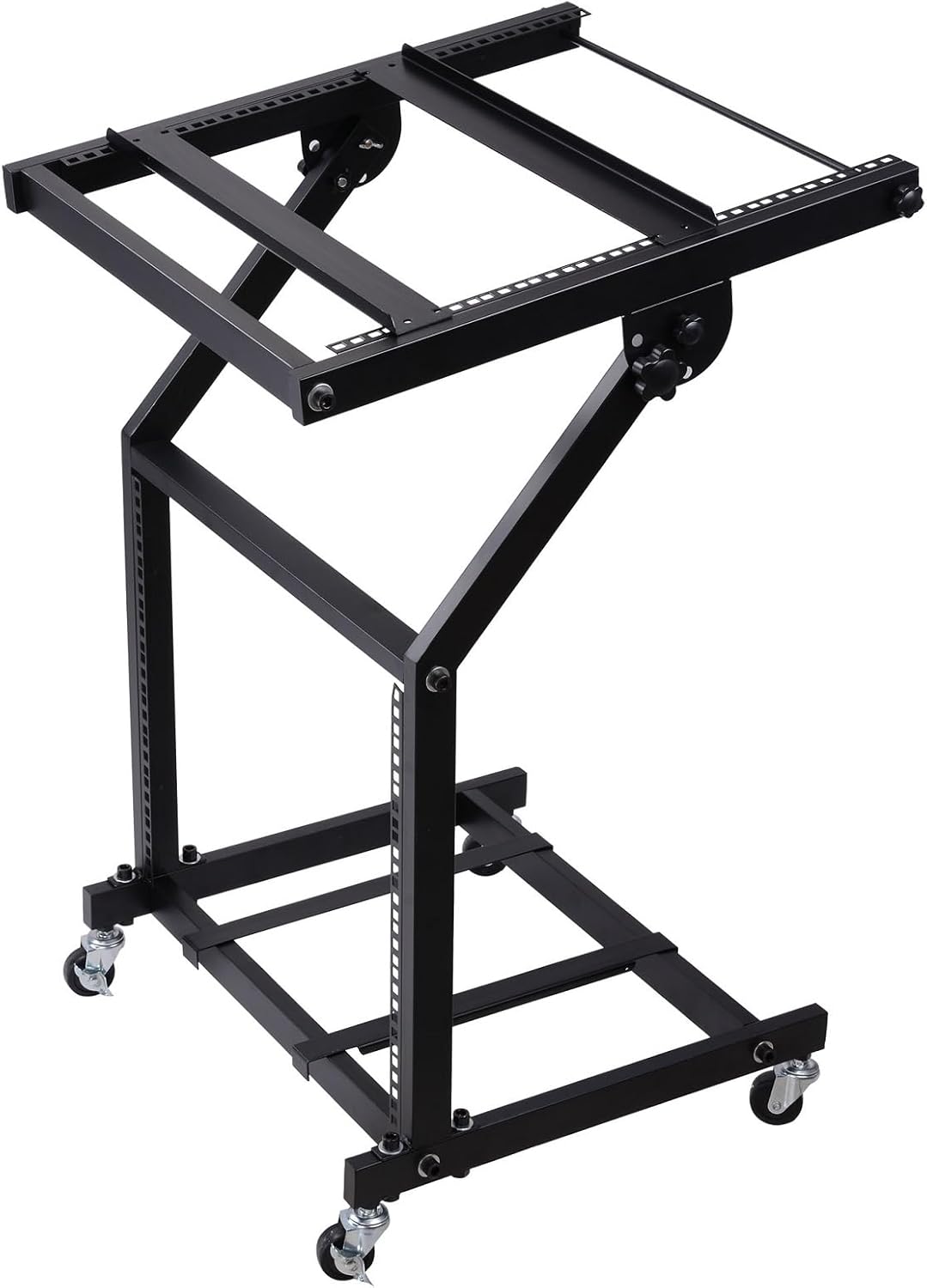 9U/12U/16U DJ Mixer Stand Rack Mount Mixer Case Pro Audio Recording Cabinet DJ Gear Storage Case Rolling Stage Cart Holder for Office Home Stage or Studio Music Show (Black with adjustment beam, 9U)