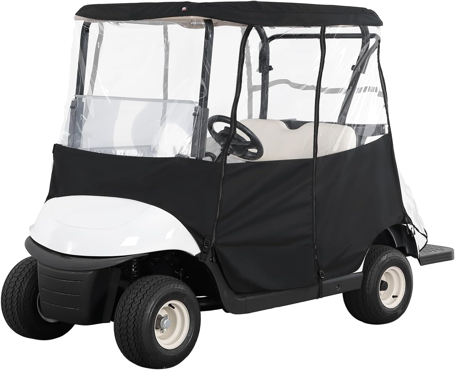 KEMIMOTO 600D Golf Cart Enclosure 2 Passenger, Fadesafe Golf Cart Rain Cover Waterproof, Roll-Up Dual Zipper Door Design Compatible with Club Car Precedent/Tempo//Onward, EZGO, Black