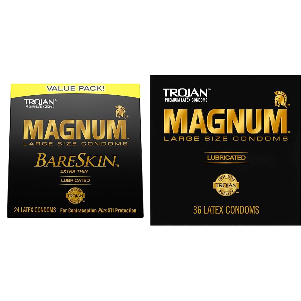 TROJAN Magnum BareSkin Premium Large Condoms & Magnum Lubricated Large Condoms, Comfortable and Smooth Lubricated Condoms for Men, America’s Number One Condom, 36 Count Pack