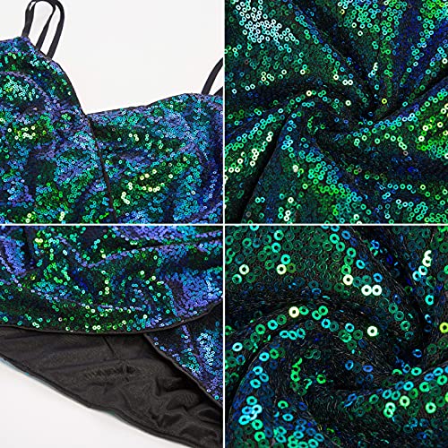 GRACE KARIN Women's Sexy Sequin Sparkly Glitter Ruched Party Club Dress Spaghetti Straps Wrap V-neck Bodycon Dress