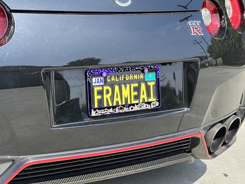 Black Smoke Chrome Titanium Gun Metal Laser Etched Mountain View Stars Wild Life T304 Stainless Steel License Plate Frame Holder with Metal Screw Caps Cover (Qty: 1 Frame)