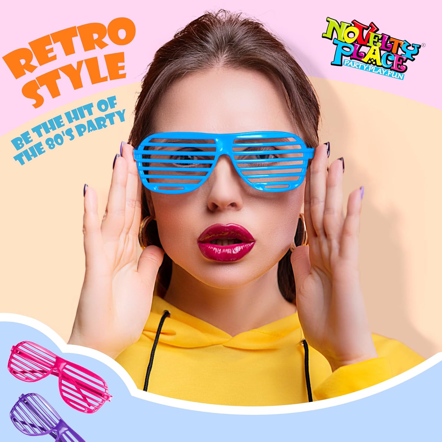 Novelty Place 12 Pack Shutter Glasses Shades Sunglasses, Neon Color Plastic Glasses for Kids and Adults 80's Party Props(4 Colors)