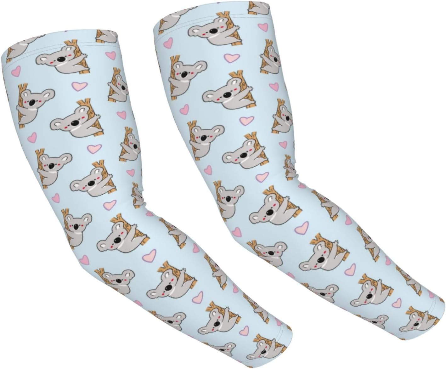 Cooling Arm Sleeves for Men Women Uv Protection - Pink Heart Gray Koala Print Tattoo Sleeves to Cover Arms for Women Men, Farmers Defense Gardening Sleeves, Compression Sleeves for Women