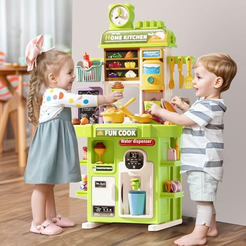 Play Kitchen for Toddlers Kids Kitchen Playset with Sound & Light - Complete Pretend Food Cooking Toy Set, Featuring Play Sink and Steam Stove