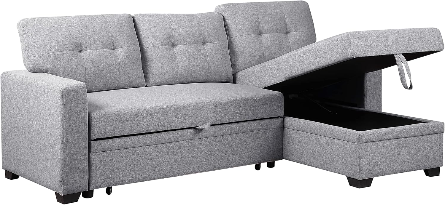 Devion Furniture Lenna Reversible Sectional Sleeper Sofa & Chaise, Light Gray