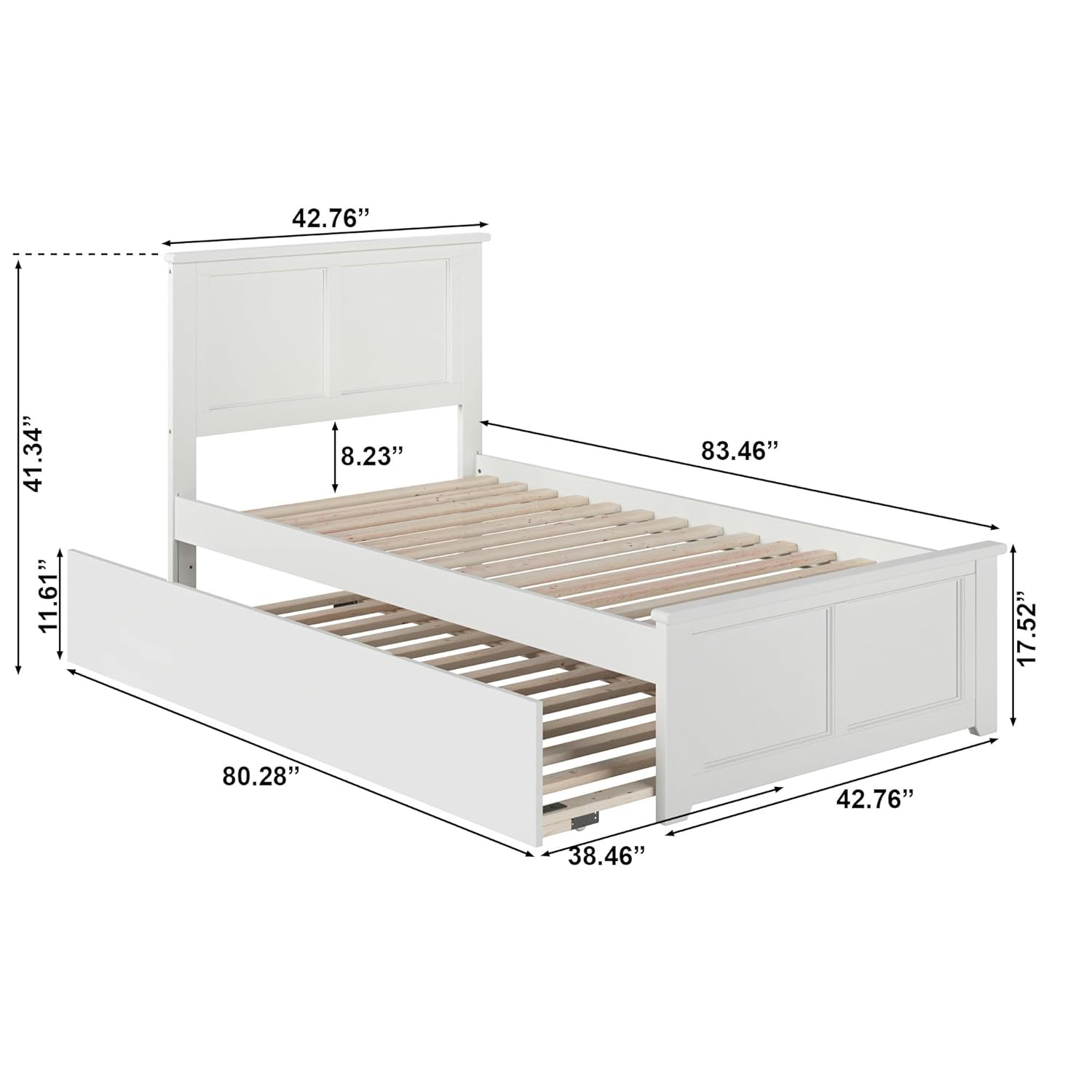AFI Madison Twin Extra Long Platform Bed with Matching Footboard and Turbo Charger with Twin Extra Long Trundle in White