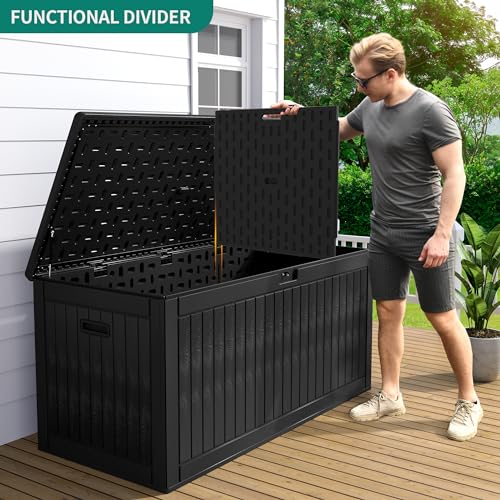 YITAHOME 260 Gallon Double-Wall Deck Box with Divider & Side Handles, Outdoor Large Storage for Patio Furniture Cushions, Garden Pool Accessories, Water Resistant & Lockable