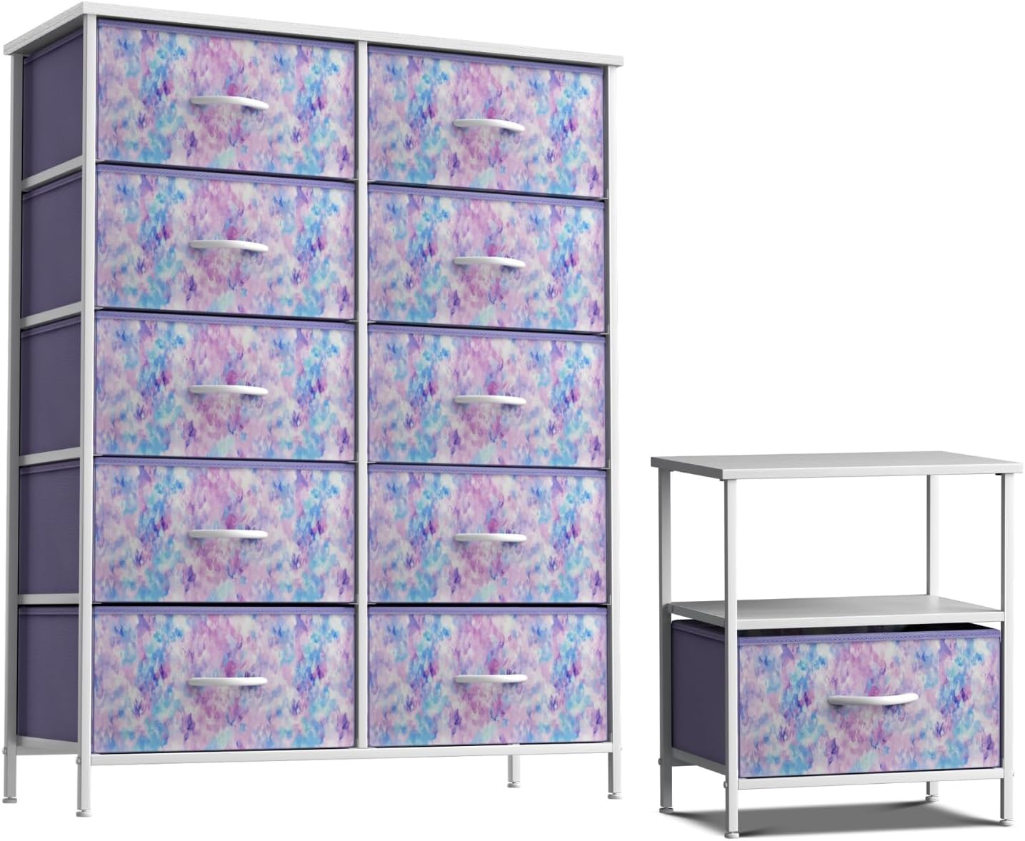 Sorbus Kids Dresser with 10 Drawers and 1 Drawer Nightstand Bundle - Matching Furniture Set - Storage Unit Organizer Chests for Clothing - Bedroom, Kids Rooms, Nursery, & Closet (Tie Dye)