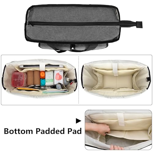 LoDrid Nurse Tote Bag with Bottom Padded Pad, Nurse Bags and Totes for Work, with Separated Storage Laptop Layer (up to 15.6 Inch), Nurse Bag with Large Compartment, Black, Bag Only